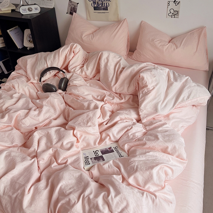 91家纺网 家纺一手货源 找家纺 （总）优佳优品 2024新款ins风超柔褶皱亲肤磨毛水洗棉四件套