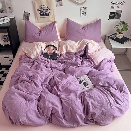 91家纺网 家纺一手货源 找家纺 （总）优佳优品 2024新款ins风超柔褶皱亲肤磨毛水洗棉四件套