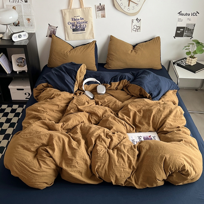 91家纺网 家纺一手货源 找家纺 优佳优品 2024新款ins风超柔褶皱亲肤磨毛水洗棉四件套 玛瑙洛克