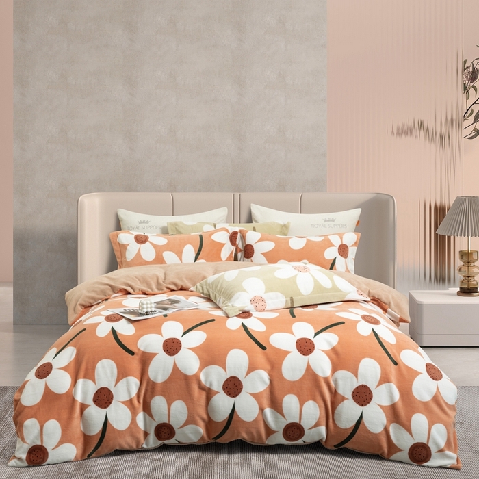 91家纺网 家纺一手货源 找家纺 宜家坊 2024新款加厚保暖印花牛奶绒四件套 简韵-奶茶