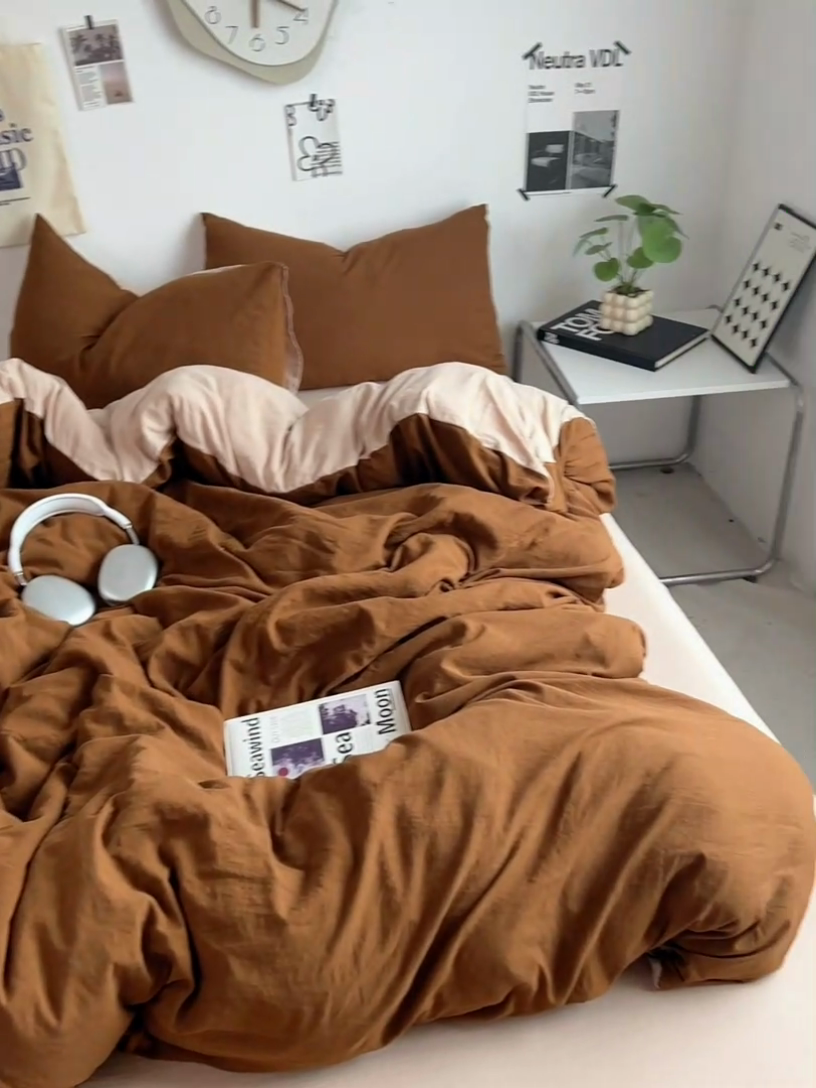 91家纺网 家纺一手货源 找家纺 优佳优品 2024新款ins风超柔褶皱亲肤磨毛水洗棉四件套 玛瑙芝士