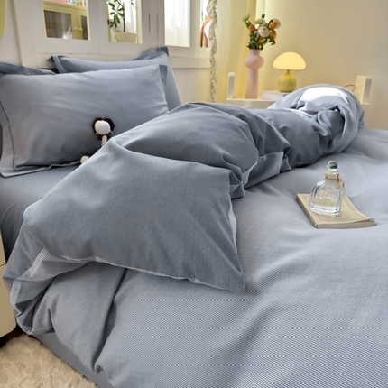 91家纺网 家纺一手货源 找家纺 优品阁 2024新款全棉磨毛四件套 邦尼蓝灰