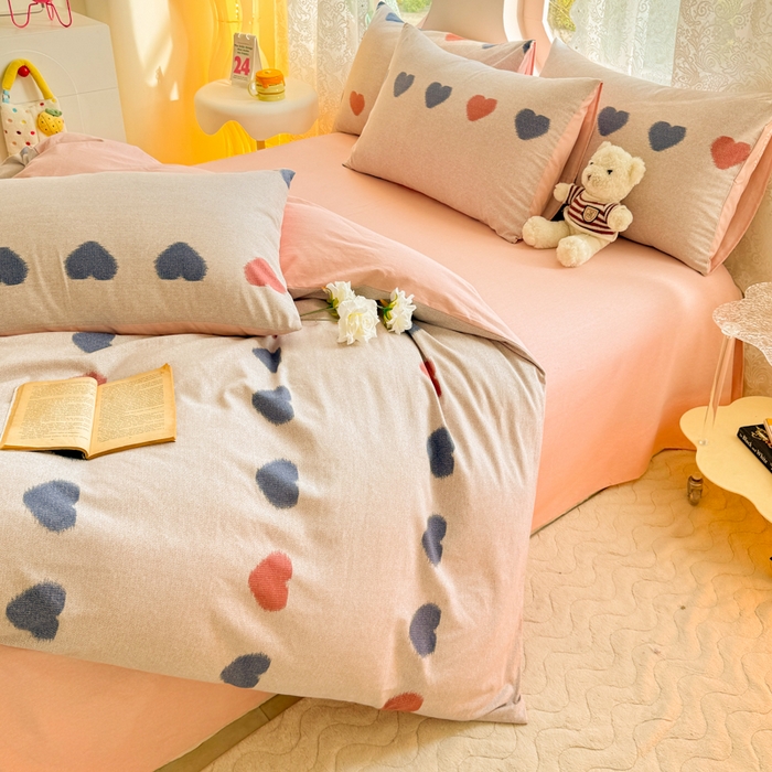 91家纺网 家纺一手货源 找家纺 千朵 2024新款全棉磨毛印花四件套 心欢喜