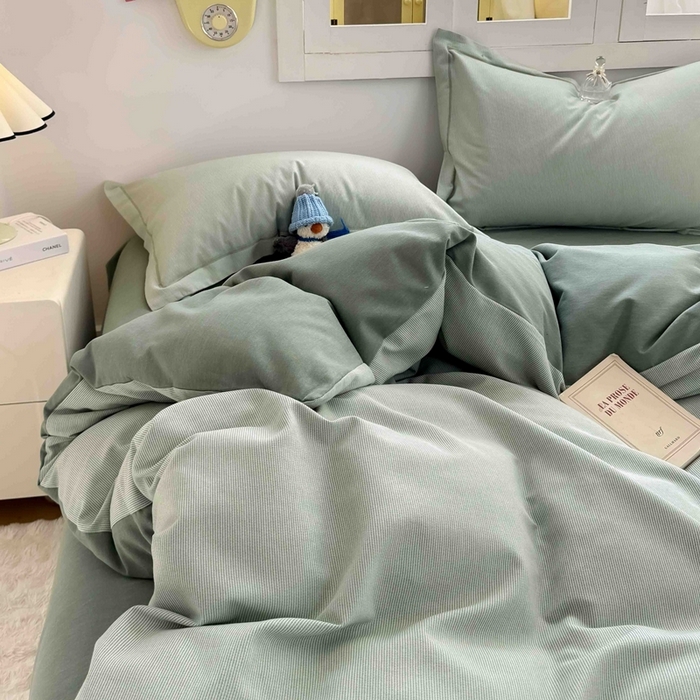 91家纺网 家纺一手货源 找家纺 优品阁 2024新款全棉磨毛四件套 邦尼绿