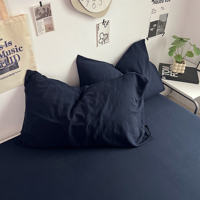 91家纺网 家纺一手货源 找家纺 优佳优品 2024新款ins风超柔褶皱亲肤磨毛水洗棉四件套 梦幻蓝