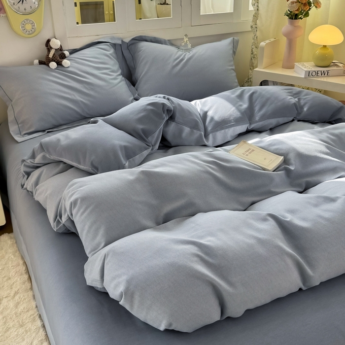 91家纺网 家纺一手货源 找家纺 优品阁 2024新款全棉磨毛四件套 邦尼蓝灰