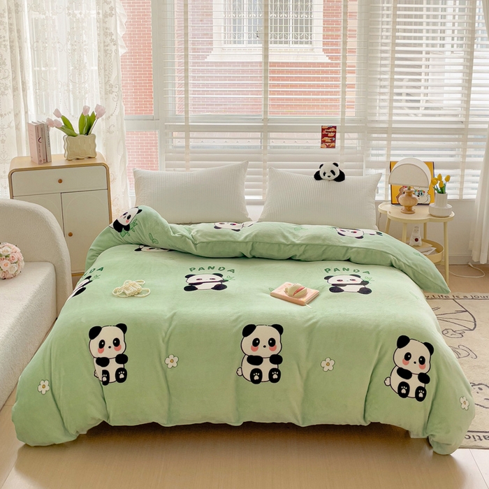 91家纺网 家纺一手货源 找家纺 雅萱家纺 2024新款牛奶绒单被套 被套-竹叶熊猫