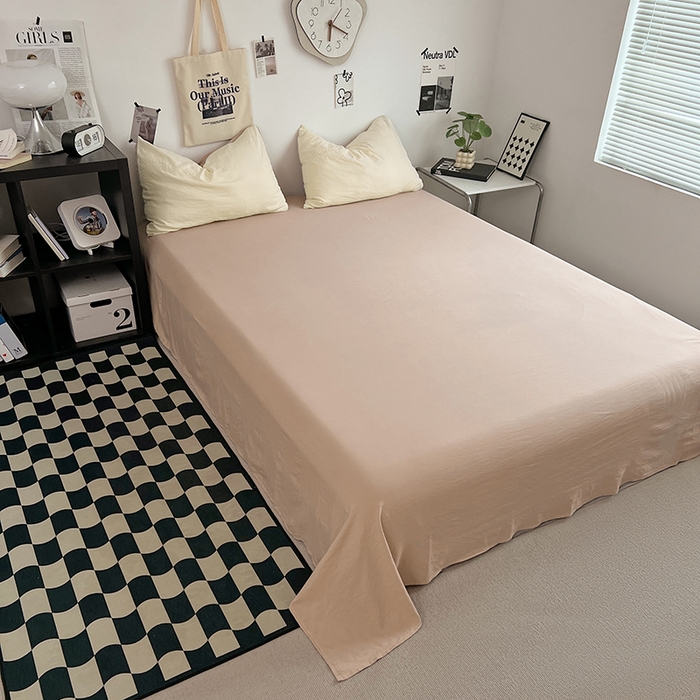 91家纺网 家纺一手货源 找家纺 优佳优品 2024新款ins风超柔褶皱亲肤磨毛水洗棉四件套 菊蕊奶黄