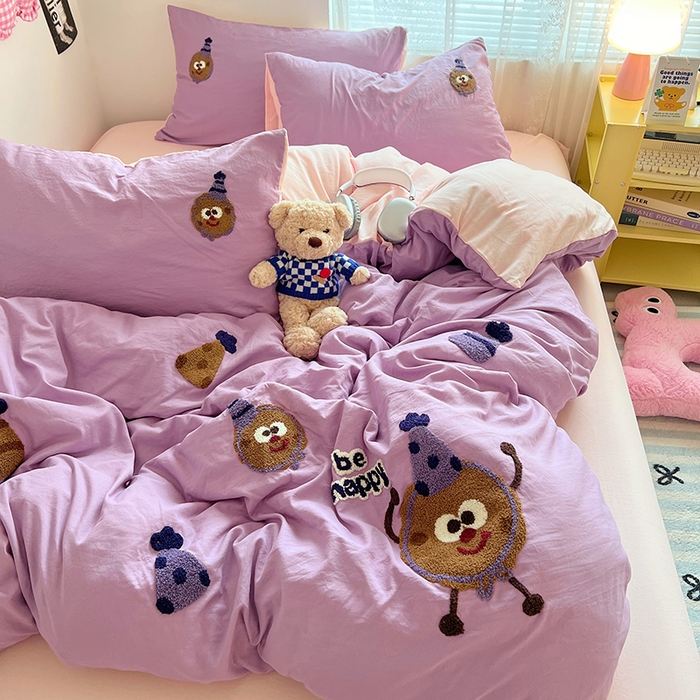 91家纺网 家纺一手货源 找家纺 优佳优品 2024新款水洗棉毛巾绣四件套（可提供买家秀） 紫色曲奇