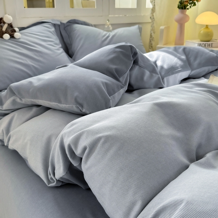 91家纺网 家纺一手货源 找家纺 优品阁 2024新款全棉磨毛四件套 邦尼蓝灰