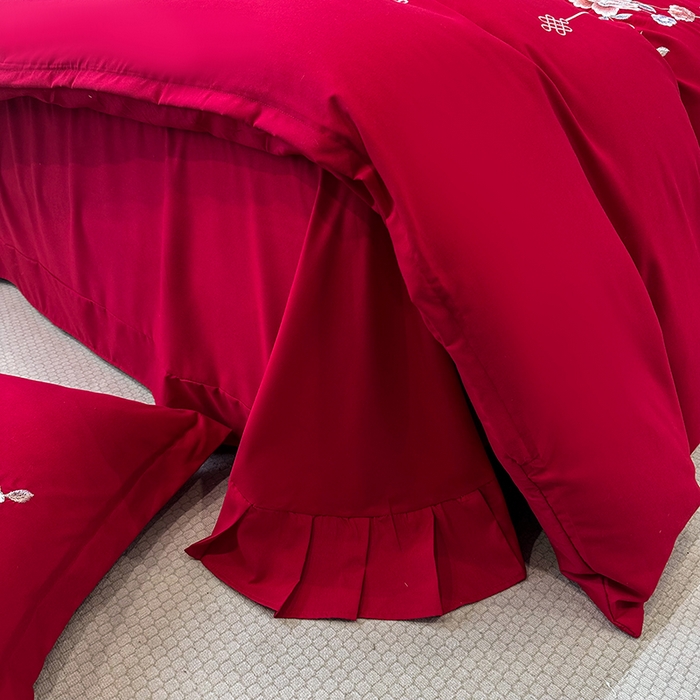 91家纺网 家纺一手货源 找家纺 梦舒羽 2025新款加厚亲肤棉磨毛刺绣四件套-平安喜乐 平安喜乐-红