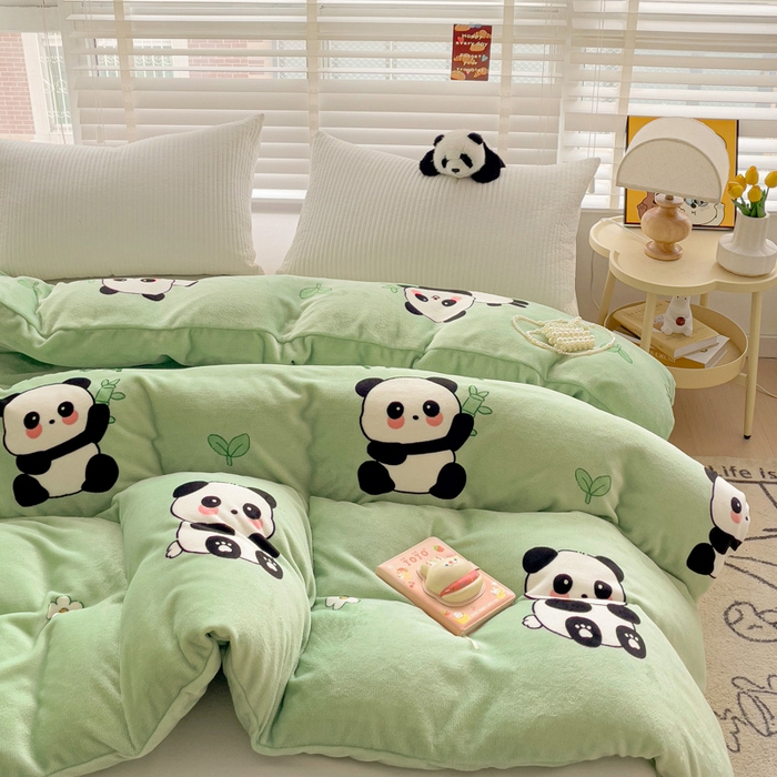 91家纺网 家纺一手货源 找家纺 雅萱家纺 2024新款牛奶绒单被套 被套-竹叶熊猫