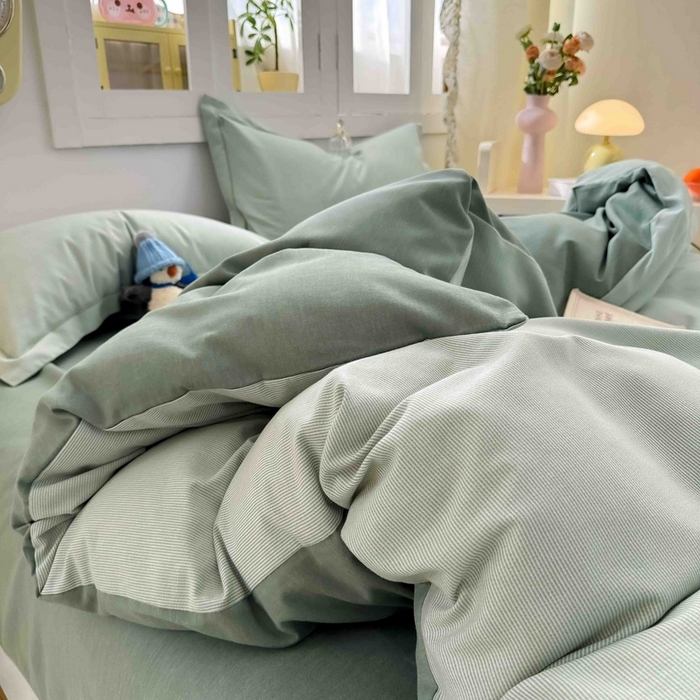 91家纺网 家纺一手货源 找家纺 优品阁 2024新款全棉磨毛四件套 邦尼绿