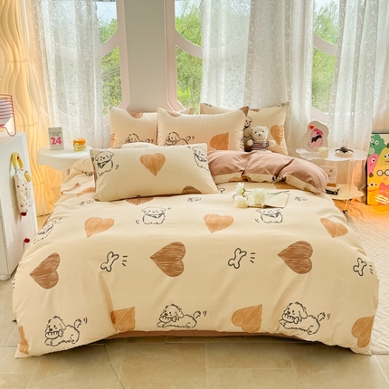 千朵 2024新款全棉磨毛印花四件套 奶酪狗