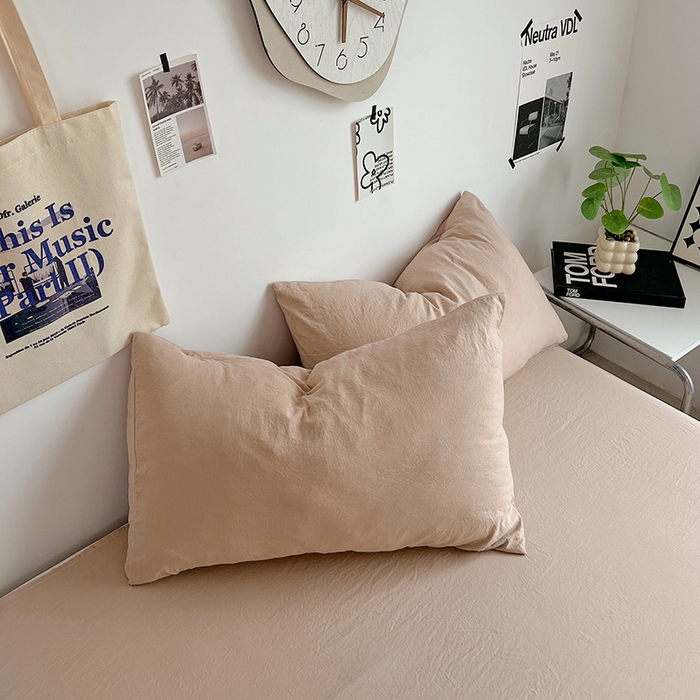 91家纺网 家纺一手货源 找家纺 优佳优品 2024新款ins风超柔褶皱亲肤磨毛水洗棉四件套 奶茶