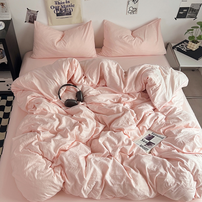 91家纺网 家纺一手货源 找家纺 （总）优佳优品 2024新款ins风超柔褶皱亲肤磨毛水洗棉四件套