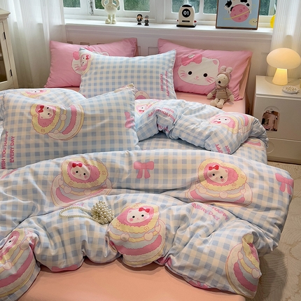 91家纺网 家纺一手货源 找家纺 妖妖家纺 2025新款水洗云朵糯糯棉大版枕套四件套 蛋糕猫