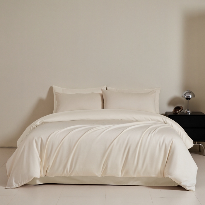 91家纺网 家纺一手货源 找家纺 秀色家纺 2025新款60支贡缎简约轻奢纯色长绒棉床上四件套全棉纯棉床笠款床品 量大价更优 米朵-奶昔白