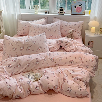 妖妖家纺 2025新款水洗云朵糯糯棉大版枕套四件套 猫咪的来信