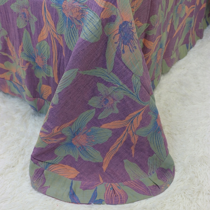 91家纺网 家纺一手货源 找家纺 鲁爱 2025新款全棉色织双层纱纽扣款四件套 花漫-紫