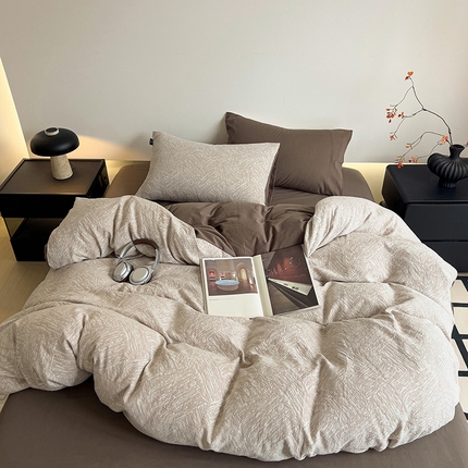 91家纺网 家纺一手货源 找家纺 静家居 2024新款A类全棉纯棉三层纱亲肤提花四件套 本色-灰