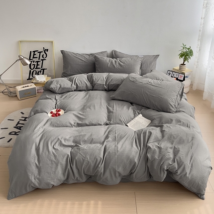 91家纺网 家纺一手货源 找家纺 妖妖家纺 2025新款水洗云朵棉纯色四件套 浅灰