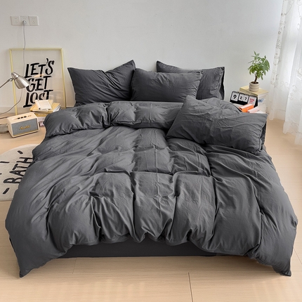 91家纺网 家纺一手货源 找家纺 妖妖家纺 2025新款水洗云朵棉纯色四件套 深灰