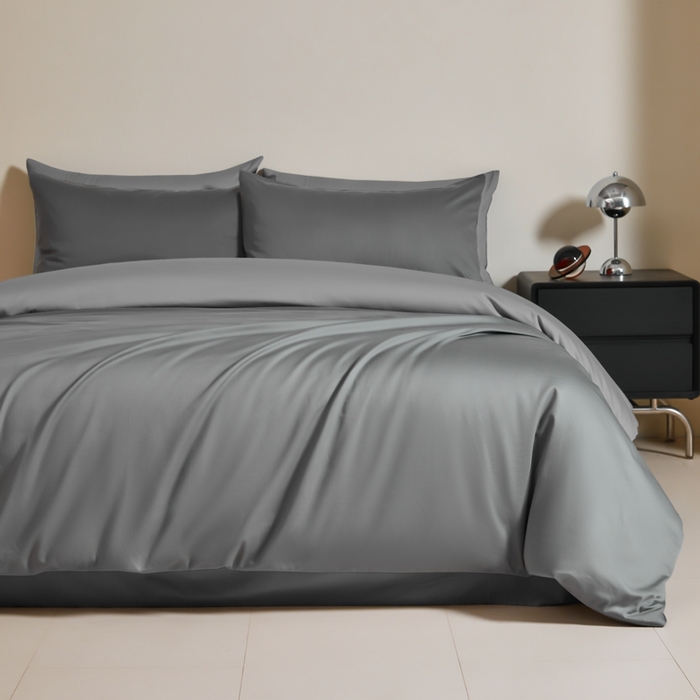 91家纺网 家纺一手货源 找家纺 秀色家纺 2025新款60支贡缎简约轻奢纯色长绒棉床上四件套全棉纯棉床笠款床品 量大价更优 米朵-雅士灰