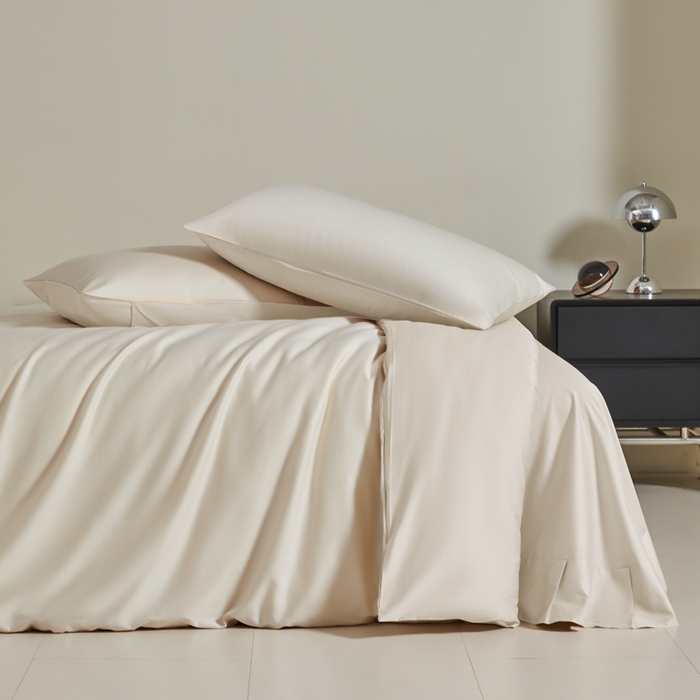 91家纺网 家纺一手货源 找家纺 秀色家纺 2025新款60支贡缎简约轻奢纯色长绒棉床上四件套全棉纯棉床笠款床品 量大价更优 米朵-奶昔白