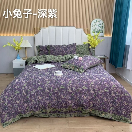 91家纺网 家纺一手货源 找家纺 （总）鲁爱 2025新款全棉色织双层纱纽扣款四件套