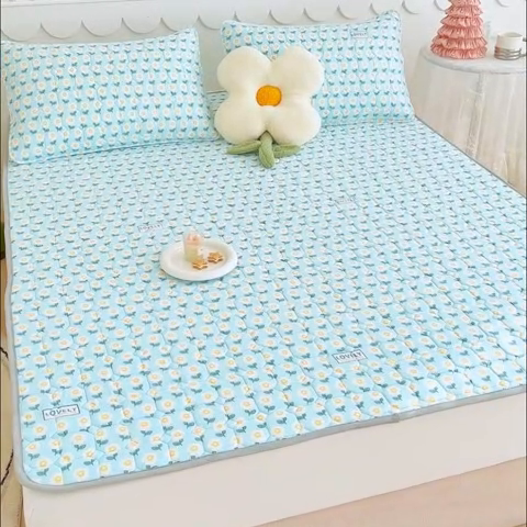 91家纺网 家纺一手货源 找家纺 2024新款亲肤水洗薄款软床垫防滑床护垫床褥学生垫子 加厚款 陌上花开-绿