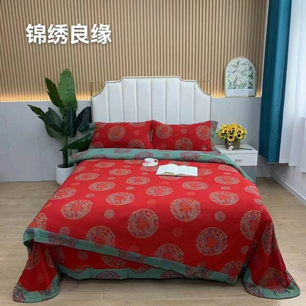 91家纺网 家纺一手货源 找家纺 （总）鲁爱 2025新款全棉色织双层纱纽扣款四件套