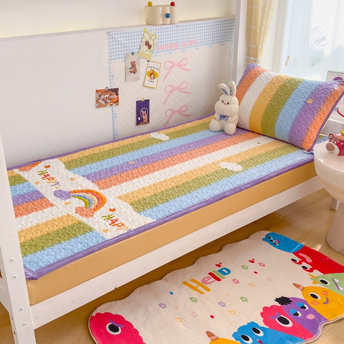 91家纺网 家纺一手货源 找家纺 赫梵茜 2024新款90✖200学生牛奶绒床盖彩虹