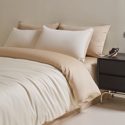 91家纺网 家纺一手货源 找家纺 秀色家纺 2025新款60支贡缎简约轻奢纯色长绒棉床上四件套全棉纯棉床笠款床品 量大价更优 米朵-静谧蓝+烟墨灰