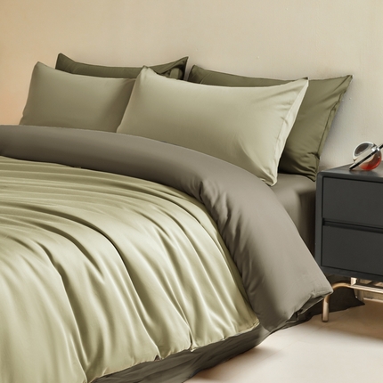 91家纺网 家纺一手货源 找家纺 秀色家纺 2025新款60支贡缎简约轻奢纯色长绒棉床上四件套全棉纯棉床笠款床品 量大价更优 米朵-春水浅绿+橄榄深绿