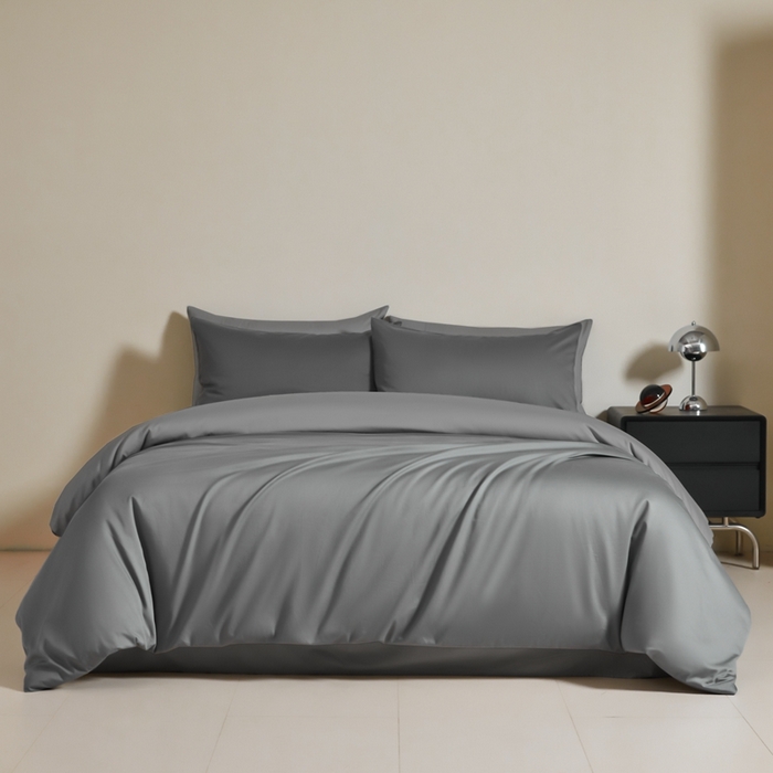 91家纺网 家纺一手货源 找家纺 秀色家纺 2025新款60支贡缎简约轻奢纯色长绒棉床上四件套全棉纯棉床笠款床品 量大价更优 米朵-雅士灰