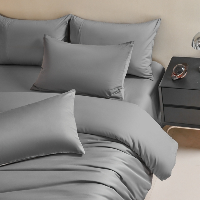 91家纺网 家纺一手货源 找家纺 秀色家纺 2025新款60支贡缎简约轻奢纯色长绒棉床上四件套全棉纯棉床笠款床品 量大价更优 米朵-雅士灰