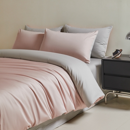 91家纺网 家纺一手货源 找家纺 秀色家纺 2025新款60支贡缎简约轻奢纯色长绒棉床上四件套全棉纯棉床笠款床品 量大价更优 米朵-静谧蓝+烟墨灰