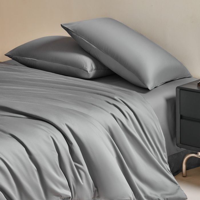 91家纺网 家纺一手货源 找家纺 秀色家纺 2025新款60支贡缎简约轻奢纯色长绒棉床上四件套全棉纯棉床笠款床品 量大价更优 米朵-雅士灰