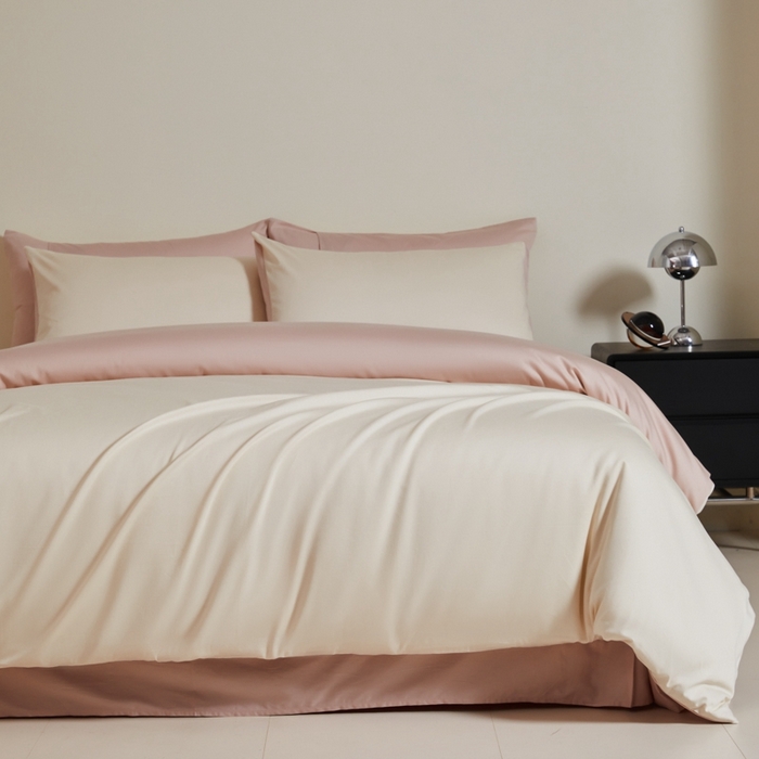 91家纺网 家纺一手货源 找家纺 秀色家纺 2025新款60支贡缎简约轻奢纯色长绒棉床上四件套全棉纯棉床笠款床品 量大价更优 米朵-蜜桃奶油