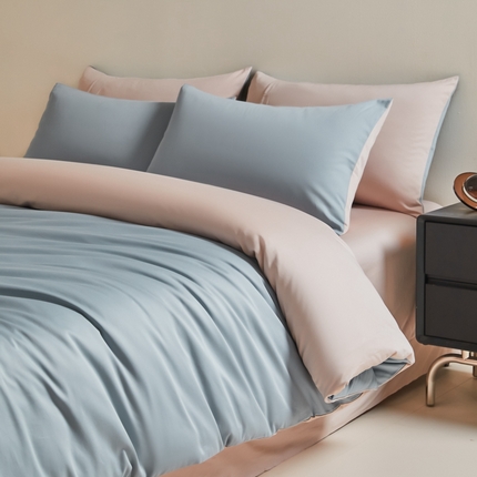 91家纺网 家纺一手货源 找家纺 秀色家纺 2025新款60支贡缎简约轻奢纯色长绒棉床上四件套全棉纯棉床笠款床品 量大价更优 米朵-静谧蓝+烟墨灰