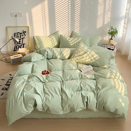 91家纺网 家纺一手货源 找家纺 妖妖家纺 2025新款水洗云朵棉纯色四件套 果绿