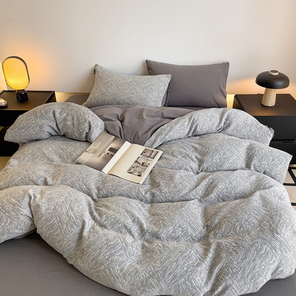 91家纺网 家纺一手货源 找家纺 静家居 2024新款A类全棉纯棉三层纱亲肤提花四件套 本色-灰