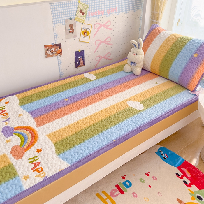 91家纺网 家纺一手货源 找家纺 赫梵茜 2024新款90✖200学生牛奶绒床盖彩虹