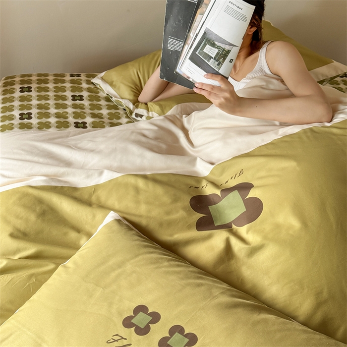 91家纺网 家纺一手货源 找家纺 （总）窝米 2025春季新品全棉13372大版专版数码幸运草系列四件套-岚