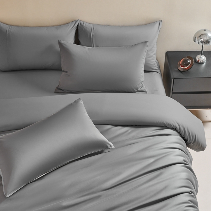 91家纺网 家纺一手货源 找家纺 秀色家纺 2025新款60支贡缎简约轻奢纯色长绒棉床上四件套全棉纯棉床笠款床品 量大价更优 米朵-雅士灰