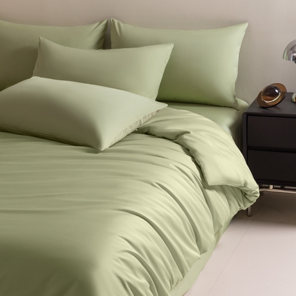 91家纺网 家纺一手货源 找家纺 秀色家纺 2025新款60支贡缎简约轻奢纯色长绒棉床上四件套全棉纯棉床笠款床品 量大价更优 米朵-静谧蓝+烟墨灰