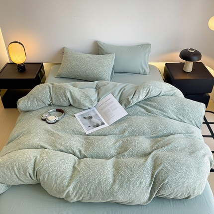 91家纺网 家纺一手货源 找家纺 静家居 2024新款A类全棉纯棉三层纱亲肤提花四件套 本色-灰