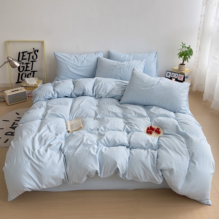 妖妖家纺 2025新款水洗云朵棉纯色四件套 天蓝