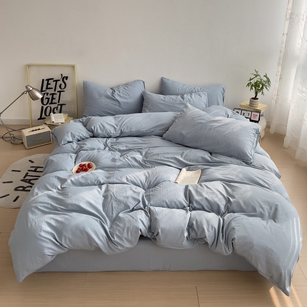 妖妖家纺 2025新款水洗云朵棉纯色四件套 雾蓝